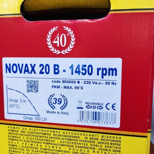 Bomba NOVAX 20B 1450rpm para líquidos calientes hasta 95°C