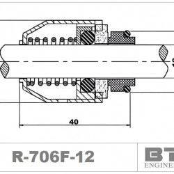 Sello mecánico R-706F 12, TC/TC, VITON, 304 para bombas Grundfos series CH, CR, CRN, CRT