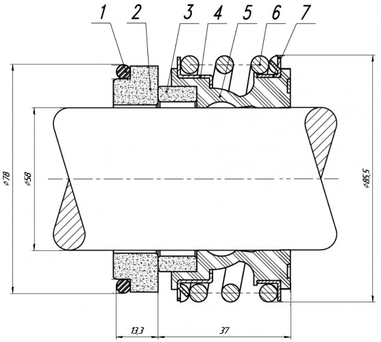 Uszczelnienie mechaniczne wału pompy R-MG1 58, CAR/CER, EPDM, 304, G60