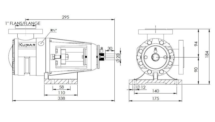 Pompe à engrenages Kupar KIP 1 pouce-C en acier inoxydable pour produits chimiques visqueux, AISI 316, 0.2-2 m3/h