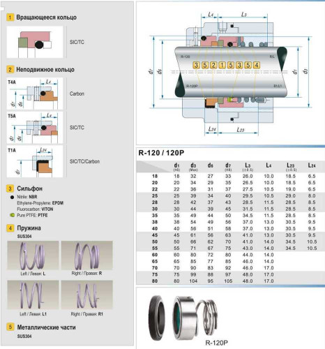 Joints de pompe R-120P 45, SIC/SIC, VITON, 304