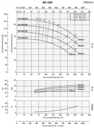 Pompe console pour irrigation BSM 80-160/220 (144/38,6), 22kW, 2900