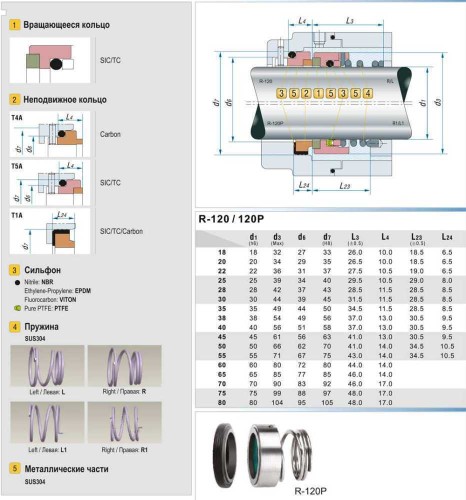 Joints de pompe R-120P 50, SIC/SIC, VITON, 304