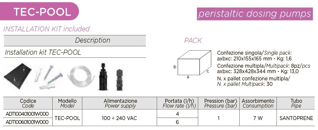 Перистальтический дозирующий насос AQUA PDP TEC-POOL 6-1 100-240VAC SANTOPRENE GRAY WITH PRED.LEVEL