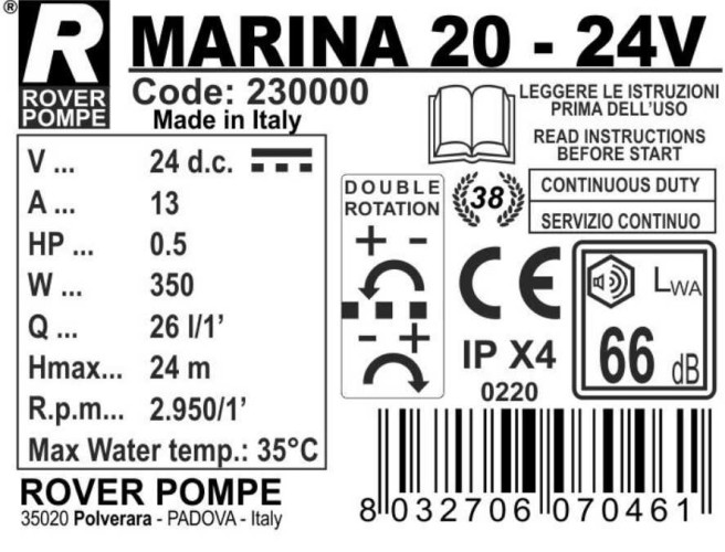 MARINA 20-24V pompa wody morskiej