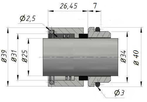 Торцеве ущільнення валу R-GEA 25, CAR/SIC, VITON, 304
