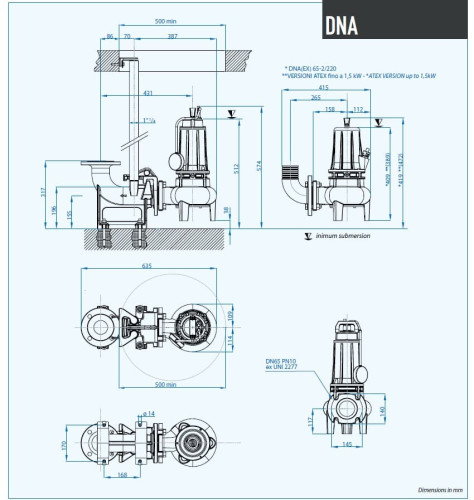 Дренажный насос для сточных вод Dreno DNA 65-2/110 M/G с вихревым рабочим колесом