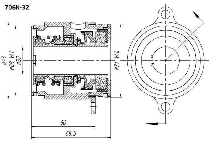 Картриджное уплотнение Grundfos R-706K 32, SIC/SIC/SIC/SIC, VITON, 304