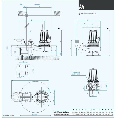 Submersible pump Dreno AT-EX 80/4/152 C.245 with single channel open impeller