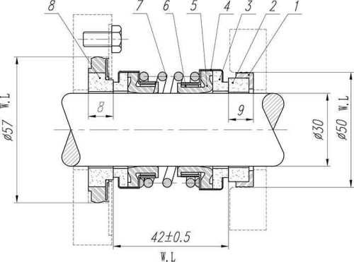 Garniture d'arbre mécanique double R-4702 16, CAR/CER/SIC/SIC, NBR, 304