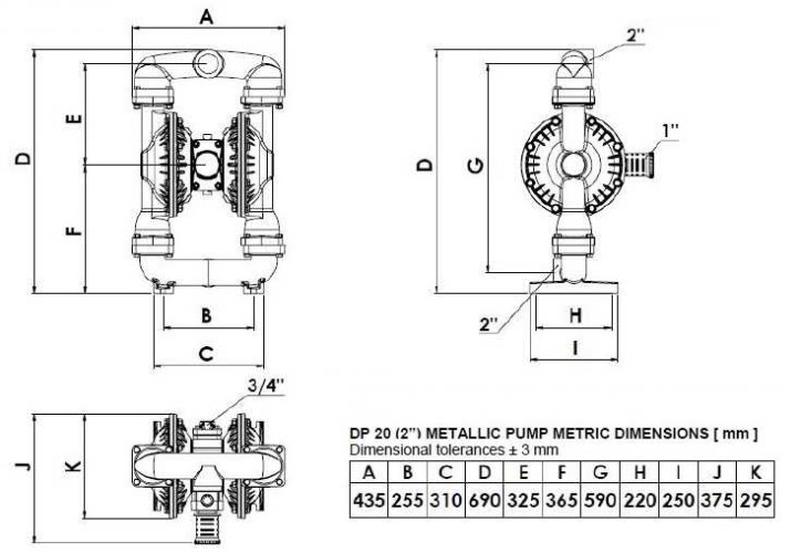 Bomba neumática de membrana DP 20 AL/V