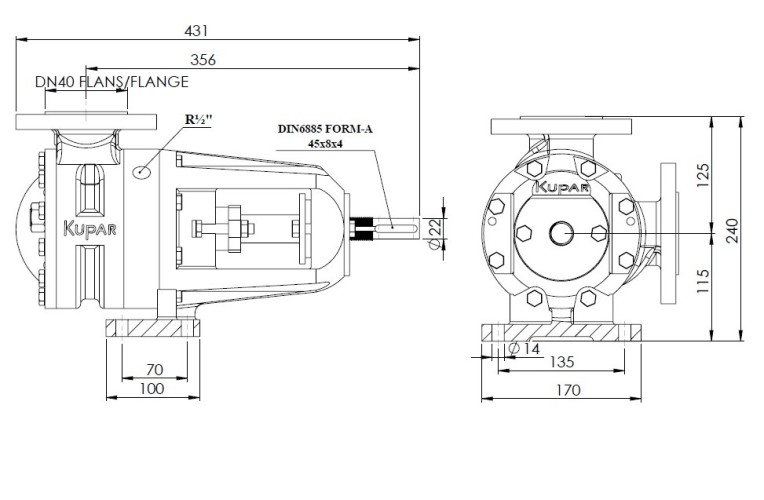 Pompe à engrenages pour liquides épais et visqueux KIP 1 1/2 pouce C, AISI 316, 0,4-4 m3/h
