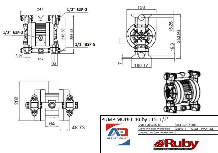 RUBY 115P-P-TPT-F Pneumatische Membranpumpe