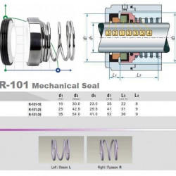 Sello mecánico para bomba R-101 25, CER/CAR, VITON, 304