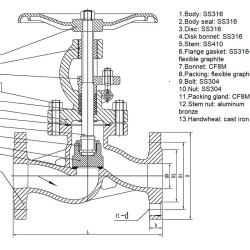 PN16 DN20 Фланцевий вентиль з нержавіючої сталі AISI 316, Seal AISI 316