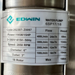 Bomba de pozo ECV 6 6SP17/18, Salida: 3 pulgadas, 11kW, 380V (ECV 6-16-140)