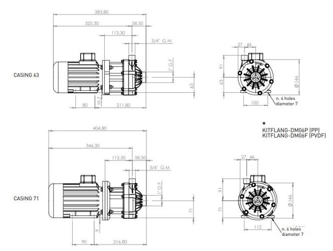 Magnetic coupling pump 06 DM PP, VITON, 0,25 kW (impeller 70)