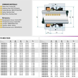 Sello mecánico R-MG1S20 20, CAR/SIC, VITON, 304, G50