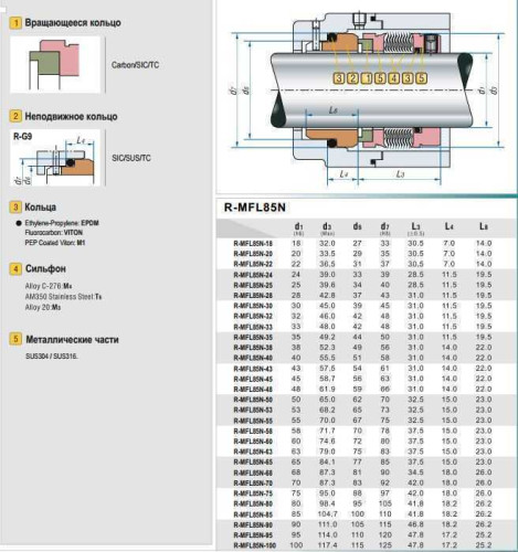 Dichtung mit Metallbalg R-MFL85N 18, CAR/SIC, VITON, 316, G9