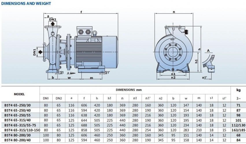 Bomba de agua monobloque BST4 65-315/11, 1500