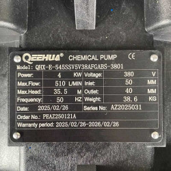 Химический насос с магнитной муфтой QHX-E-545-SSV5V38AFGABS, CFRETFE, 500L/min, 35m, 380V
