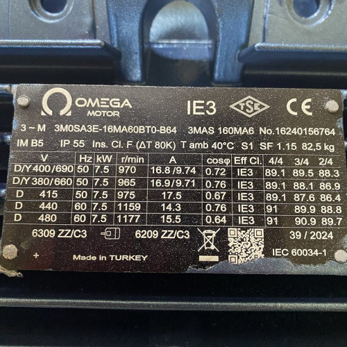 Bomba de engranajes para aceite de girasol sin refinar EMSE EDP 1030, DN80, 30 m3/h, 3 bar, 7,5 kW, 380V, 1000 rpm