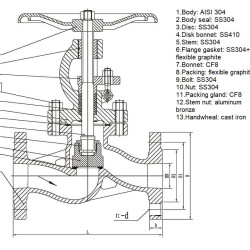 PN16 DN25 Фланцевий вентиль з нержавіючої сталі AISI 304, Seal AISI 304
