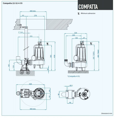 Погружной насос Dreno COMPATTA EVO 4, T/G с вихревым рабочим колесом