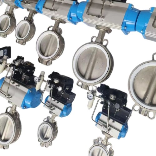 PN16 DN125 Засувка Батерфляй, корпус, диск AISI304, PTFE з пневмоприводом подвійної дії, пневморозп.5/2, котушка 24В, коробка кінц.викл.LS10