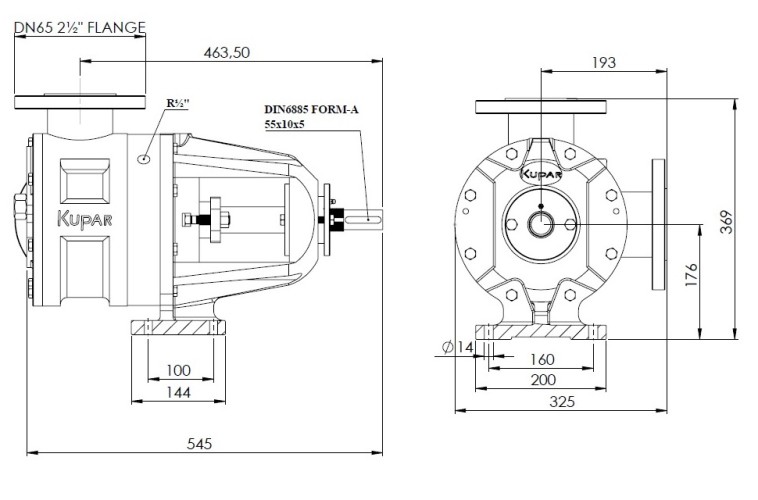 Pompe à engrenages en acier inoxydable Kupar KIPK 2 1/2 pouces-C, AISI 316, 5-25 m3/h