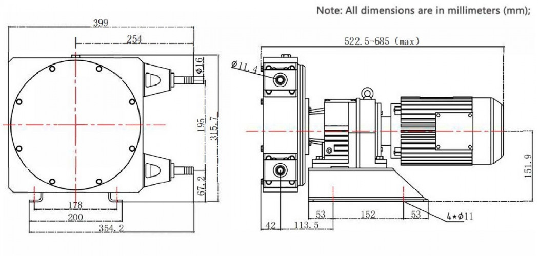 Przemysłowa pompa wężowa JXHIN-15-AL-CSM-P, 215 l/h, 0,55 kW, 12 bar, 380V