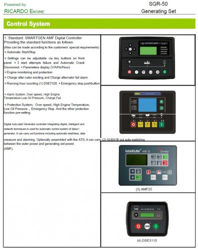 Generador diesel industrial SOYGEN SG50R con ATS y motor Ricardo 50kVA, 40kW, 380V/50HZ tipo cerrado