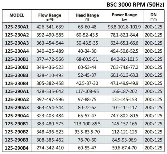BSC 125-230A/B, (3000) Double Suction Split Case Pump
