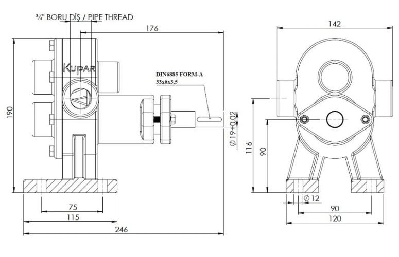 Bomba de engranajes Kupar KHP 3/4 pulgadas para detergentes, 1,25-3,4 m3/h
