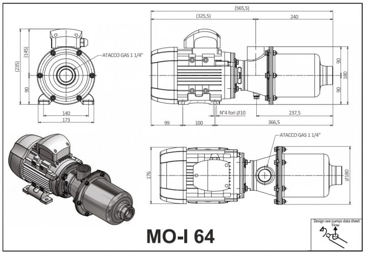 Винтовой насос из нержавеющей стали для пищевых масел LIVERANI MO-I 64 MF 1,1 кВт, 1400 об/мин, 220В