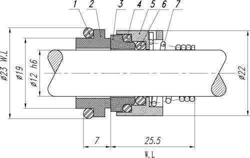 Shaft seal Lowara R-LW 12, CAR/SIC, EPDM, 304