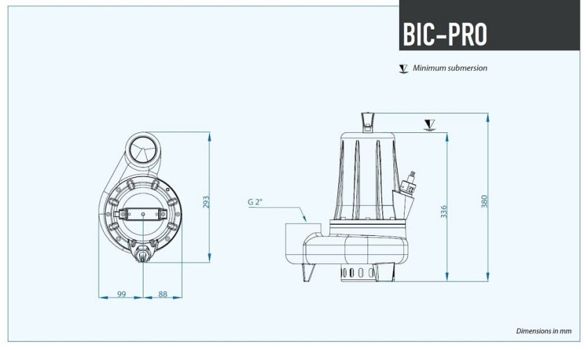 Sewer submersible pump Dreno BIC PRO 50-2 / 150 T with two-channel impeller