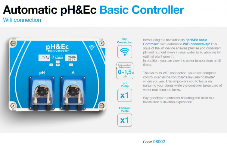 Régulateur automatique de pH&Ec avec mesure de la température de l'eau et pompe à engrais avec Wi-Fi