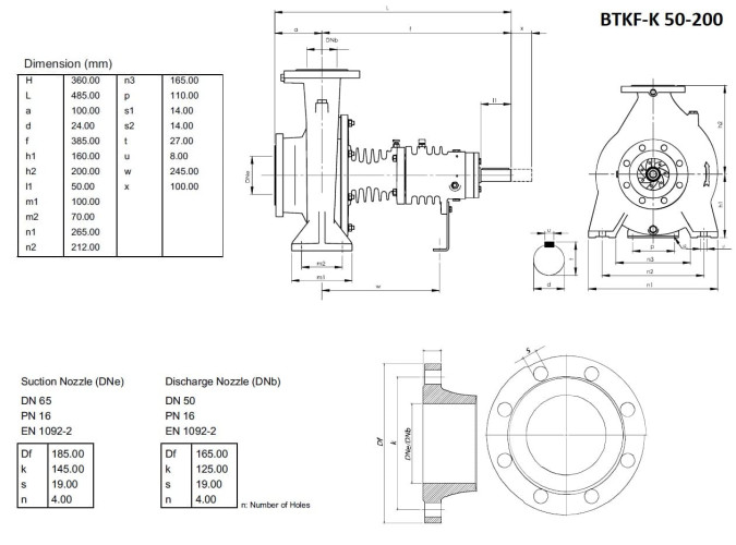 Bomba de aceite sobrecalentado BTKF-K 50-200, imp 214mm, 3000 sin motor