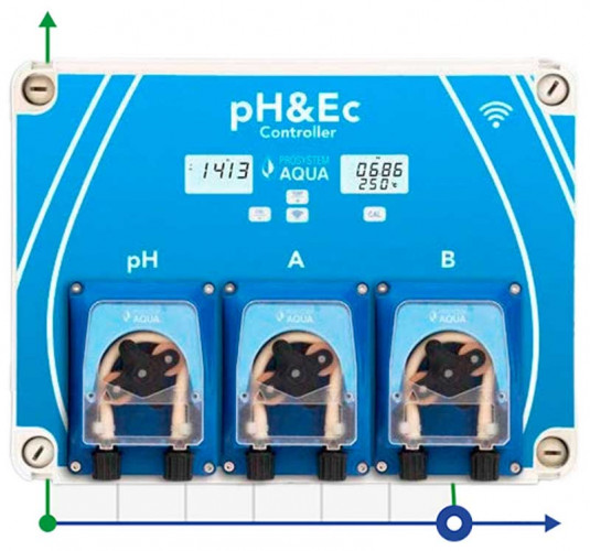 Controlador automático de pH&Ec con medición de la temperatura del agua y dos bombas de fertilizante con Wi-Fi