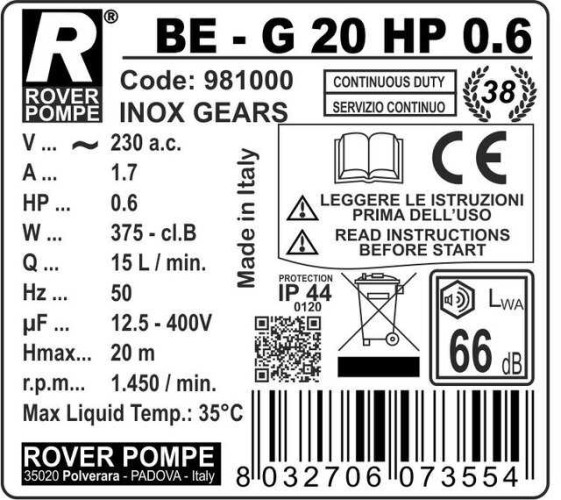 BE-G 20 HP 0.6 gear pump