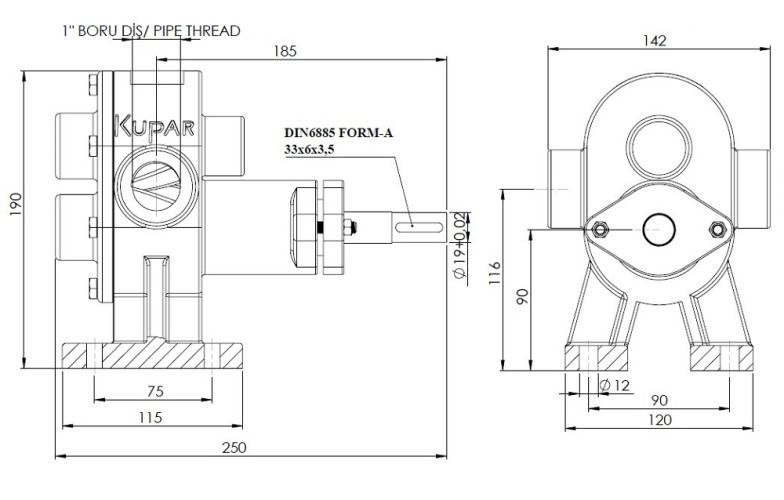 Kupar KHP Stainless Steel Gear Pump for chemicals 1 Inch -C AISI 316 2-5 m3/h