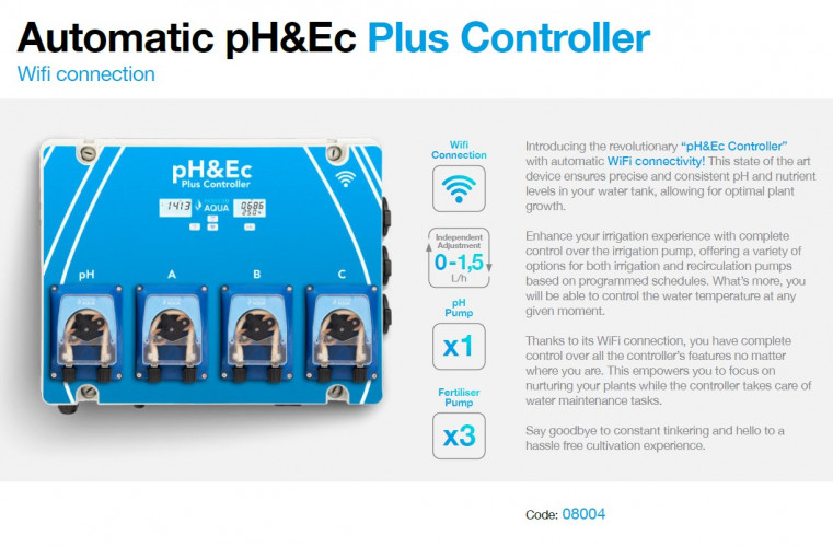 Régulateur automatique de pH&Ec avec mesure de la température de l'eau et trois pompes à engrais avec Wi-Fi