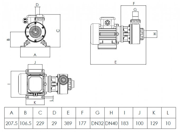 Plastic chemical pump for transferring acids DiaPump PA1075 PP, 0.75 kW, 3000 rpm, 380V
