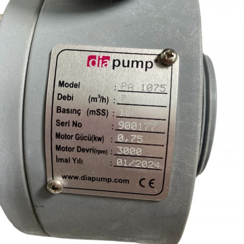 Plastic chemical pump for transferring acids DiaPump PA1075 PP, 0.75 kW, 3000 rpm, 380V