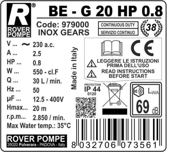 BE-G 20 HP 0.8 gear pump