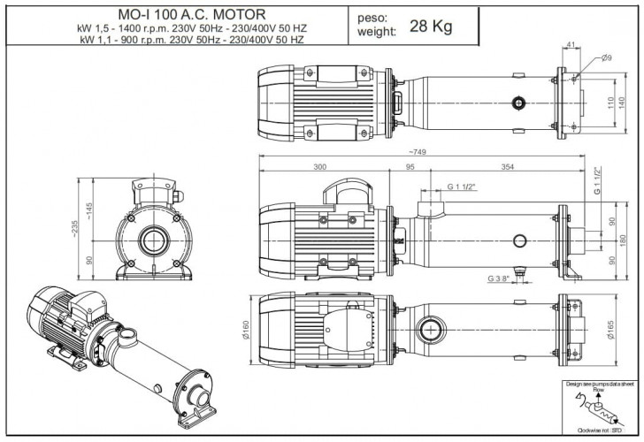 Винтовой насос для перекачки пищевых продуктов с жесткими включениями LIVERANI MO-I 200/6 TF 2,2 кВт, 900 об/мин, 380В из нержавеющей стали