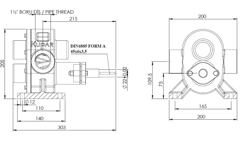 Kupar KHP Gear Pump for viscous chemicals 1 1/2 Inch -C, AISI 316, 4-11.5 m3/h