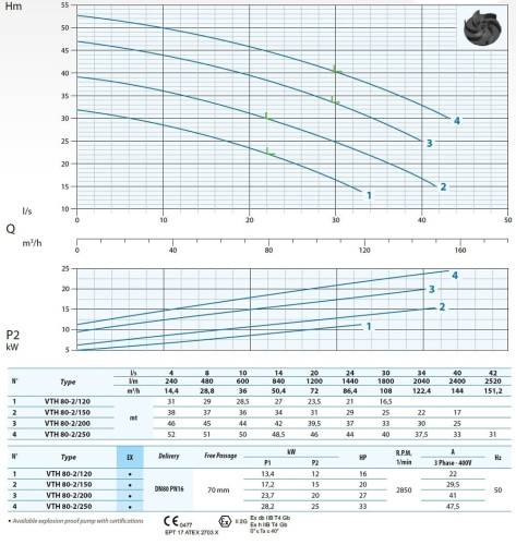 Bomba sumergible Dreno VTH-EX 80-2/200 con impulsor vortex