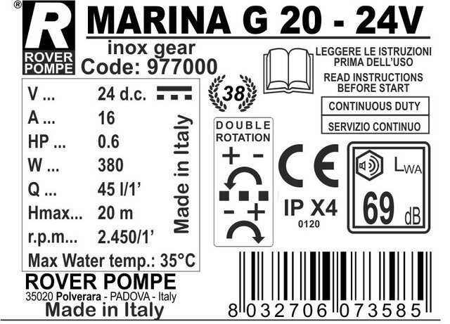 MARINA 24V - Pompe à engrenages G 20 pour le pompage de suspensions, émulsions, savons, parfums